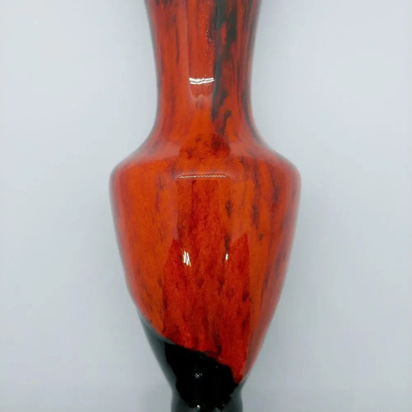 Vintage Orange & Dark Brown/Black  Drip Glaze Vase - Picture 4 of 6